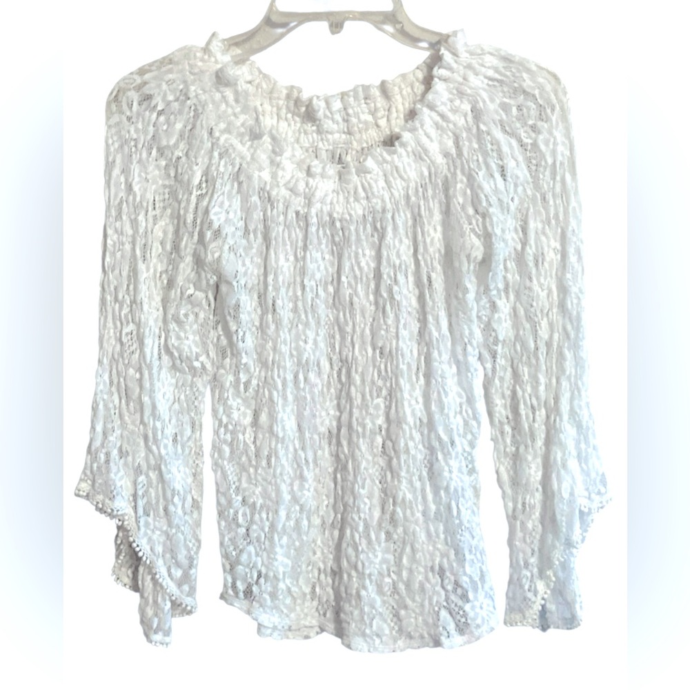 Abercrombie & Fitch Fairy Cottage Core Blouse Top  White Lace Semi‎ Sheer Small